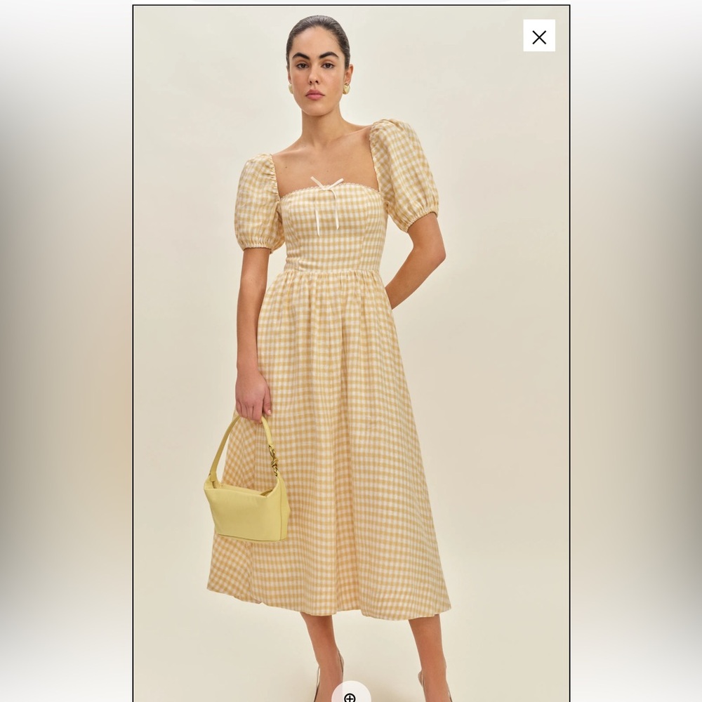 Reformation Marella Linen Midi Dress Yellow - Size 6